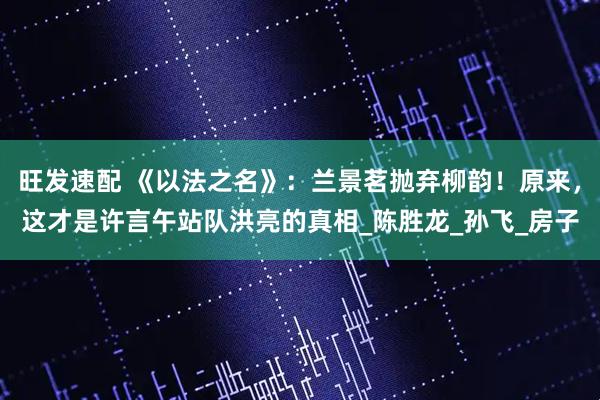 旺发速配 《以法之名》：兰景茗抛弃柳韵！原来，这才是许言午站队洪亮的真相_陈胜龙_孙飞_房子